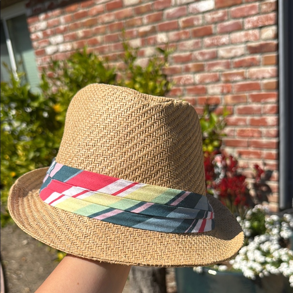 Straw Fedora with Multicolor Band